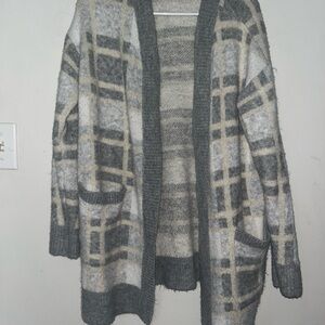 Falls Creek Gray and Cream Checkered Cardigan